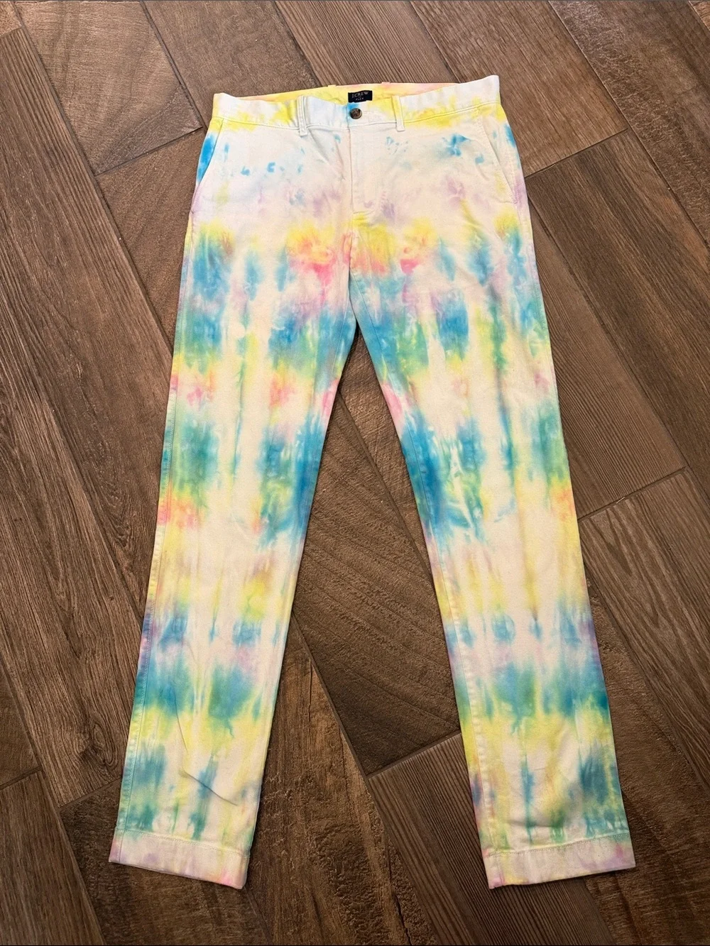 J.Crew Mens 32x34 Slim Fit Flex Chino Pants Pastel Tie Dye Watercolor Stretch